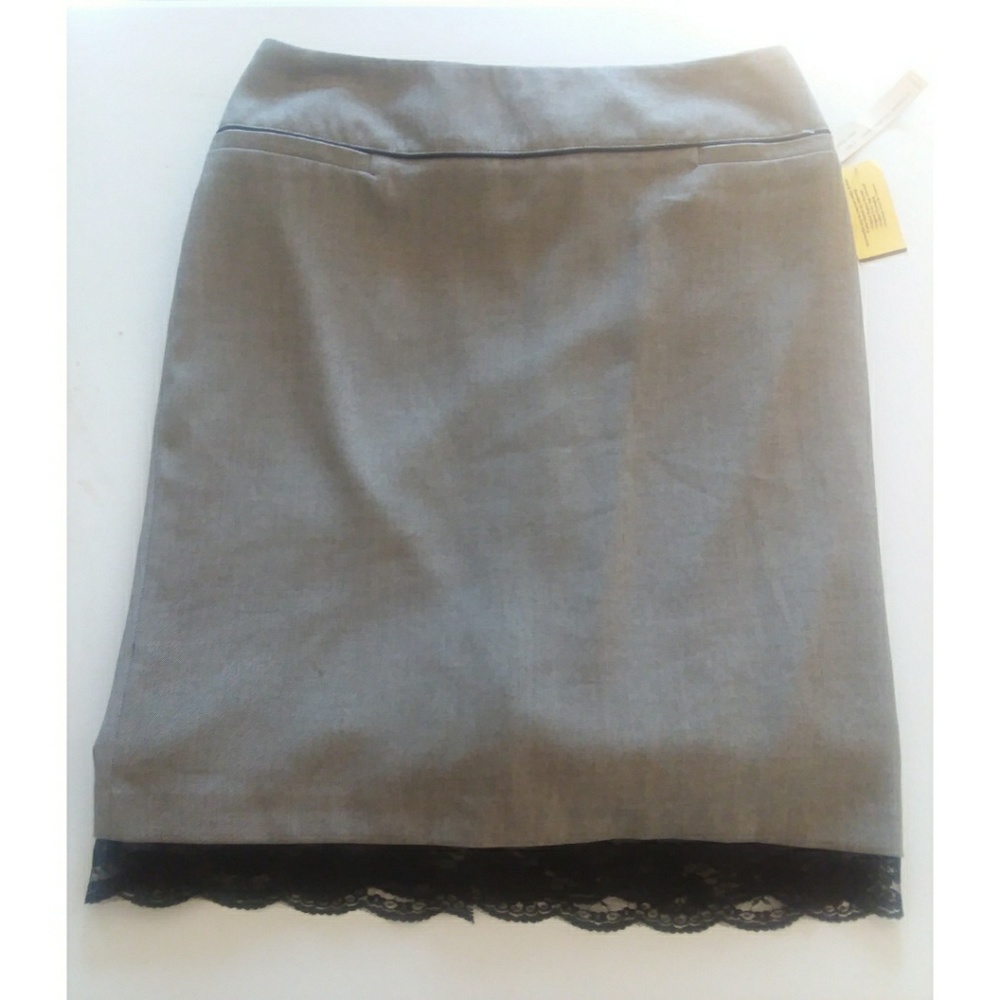 NWT Lace Trimmed Gray Pencil Skirt